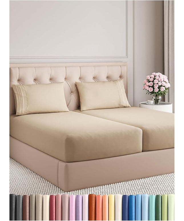 Split King Size 5 Piece Sheet Set - Comfy Breathable & Cooling Bed Sheets Set - Hotel Luxury Bedding for Women, Men, Kids, Teens, Boys & Girls - Deep Pockets, Soft and Wrinkle Free - Oeko-Tex - Cream