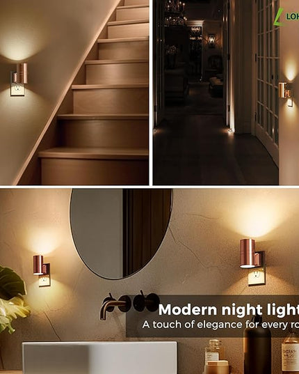 L LOHAS LED Night Light, Automatic Night Lights Plug into Wall, 2 Pack Nightlights with Light Sensor, 3000K Soft White 0-100LM Dimmable Modern Nightlight for Kids Bedroom Hallway