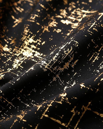Taisier Home Gold Foil Print Linen Textured Curtains - Geometric Dots Pattern Design for Nursery, Toy Room - Thermal Insulated Window Treatment, 2 Panels, 72" L, Black and Gold