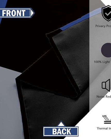 Navy Blue Grey 100% Blackout Curtains for Bedroom 96 inch Long 2 Panels Set Gray Modern Abstract Geometric Black Out Curtains Insulated Room Darkening Window Drapes for Living Room, 52Wx96L
