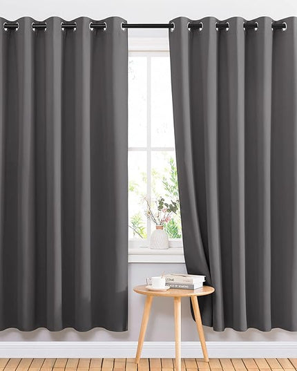 NICETOWN Blackout Curtains Panels for Bedroom - 3 Pass Microfiber Noise Reducing Thermal Insulated Solid Ring Top Blackout Window Drapes (2 Panels, 66 x 72 Inch, Gray)