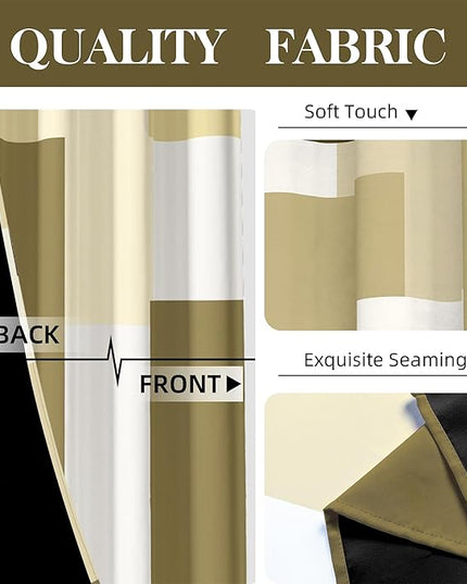 Beige 100% Blackout Curtains for Bedroom 63 inch Long 2 Panels Set White Beige Modern Abstract Geometric Black Out Curtains Insulated Room Darkening Window Drapes for Living Room, 52Wx63L