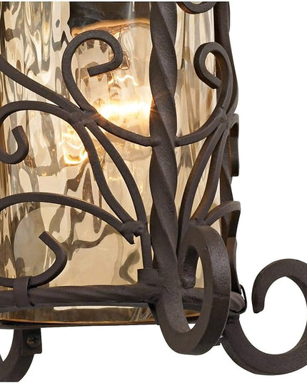 John Timberland Casa Seville Rustic Outdoor Wall Light Fixture Dark Walnut Scroll 13 1/4" Champagne Hammered Glass for Exterior House Porch Patio Outside Deck Garage Yard Front Door Garden Home