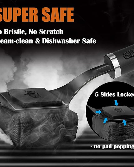 GRILLART Bristle Free Grill Brush Kit, Reinforced Outdoor Grill Brushes, Safe Cleaning Tools with Replaceable Heads, Grill Scraper BBQ Accessories, Men/Dad Gifts