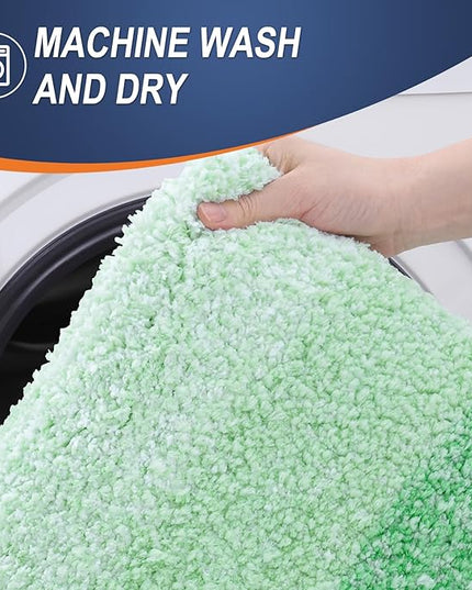 OLANLY Bathroom Rug Set 2 Piece, Soft Absorbent Microfiber Bath Mats and U-Shaped Contour Toilet Rug, Non-Slip, Machine Wash Dry, Plush Shaggy Bath Mats for Bathroom (30"x20"+24"x20", Green)
