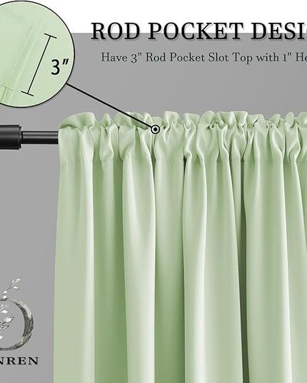 Light Lily Green Curtains 84 Inch Length for Living Room - 2 Panels Rod Pocket Drapes Room Darkening Thermal Insulated Floor Length Curtains for Doorway,52 x 84 inch