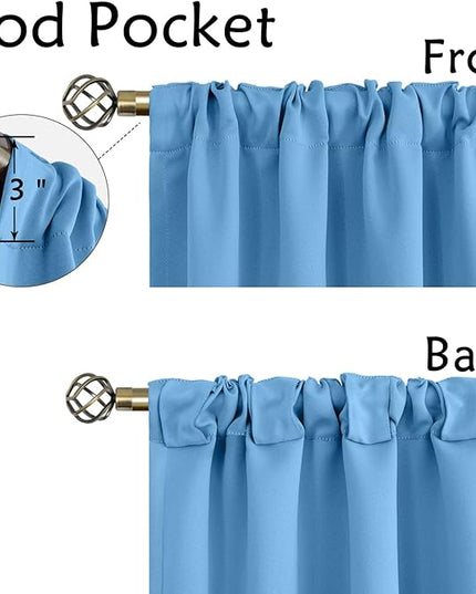 BGment Sky Blue Curtains 63 inch Length for Bedroom - Rod Pocket and Back Tab Blackout Curtains Thermal Insulated Room Darkening Curtains for Living Room, 2 Window Curtain Panels (Each 38 x 63 Inch)