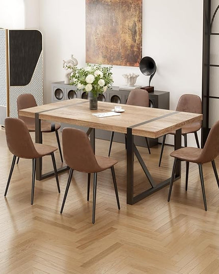Dinner Table Set for 6, Modern 71'' Rectangle Wood Dining Table and Fabric Chairs Set of 6,Dining Table Set for 6 with Chairs, Ideal for Kitchen Dining Room