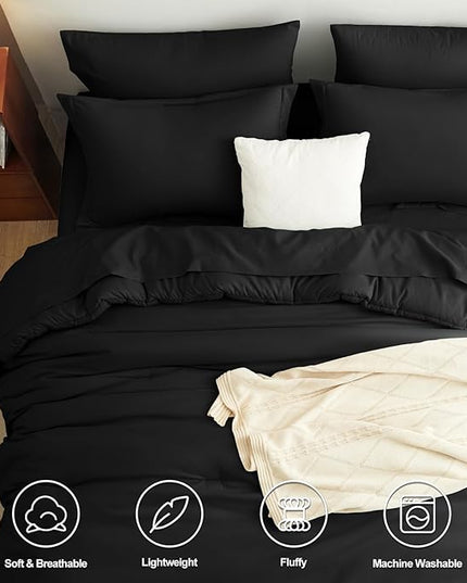 CozyLux Twin Comforter Set Black, 5 Pieces Bed in a Bag Twin Comforter Set with Sheets, All Season 5PC Bed Sets with Down Alternative Comforter, Fitted Sheet, Flat Sheet, Pillow Sham and Pillowcase