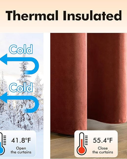 MIULEE Fall Velvet Curtains Elegant Grommet Burnt Orange Curtain Thermal Insulated Soundproof Room Darkening Rust Terracotta Curtains/Drapes for Living Room Bedroom Decor 52 x 84 Inch Set of 2