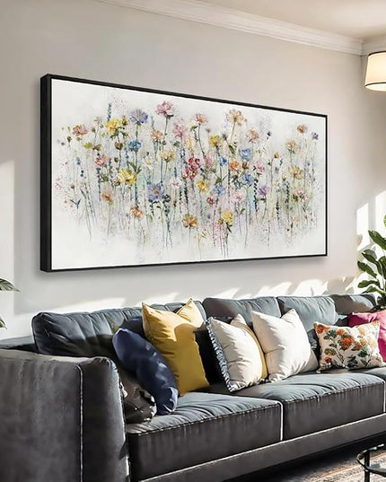 LKY ART Wall Art Canvas Prints Watercolor Wildflowers Canvas Wall Art for Living Room Bedroom Bathroom Kitchen Office Bar Dining Room Ready to Hang 20W x 40L inches Framed