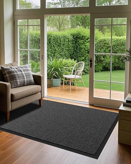 Front Door Mat, 3' x 5' Heavy Duty Indoor Outdoor Welcome Mat for Entryway, Commercial Floor Entrance, Low Profile, Non-Slip, Durable Rubber Backing for Entry, Patio, Home