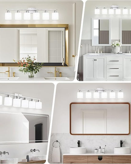 Brushed Nickel Vanity Light for Large Mirror, 6 Light Bathroom Lighting Fixtures Over Mirror with Milky White Frosted Glass Shades, 38 inch Bathroom Light for Mirrors, E26 Socket