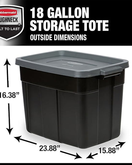 Rubbermaid 18 GAL 6 Pack Garage Storage Bins with Stackable Lid, Heavy Duty - Made in USA - Extreme Temperature Resistant, Durable Plastic Containers with Handles - Solid Black and Grey