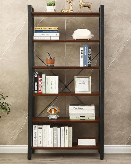 WH-AOERPYMY Natural Real Wood Bookcase,Industrial Bookshelf,6 Tier Solid Wood Open Book Shelf Storage,Metal Shelving Unit,Farmhouse Wide Etagere Bookcase for Office Living Bedroom (6 Tiers)