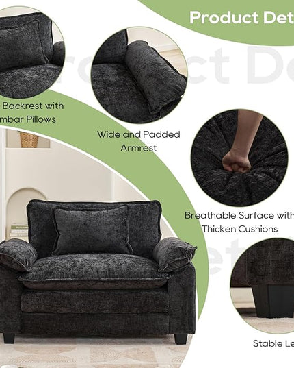 Modular Sectional Sofa, Comfy Cloud Couch Sectional Sofa, Chenille Sofa Sleeper Deep Seat Sofa with Throw Pillows for Living Room (Black, 53"- Single Seat)