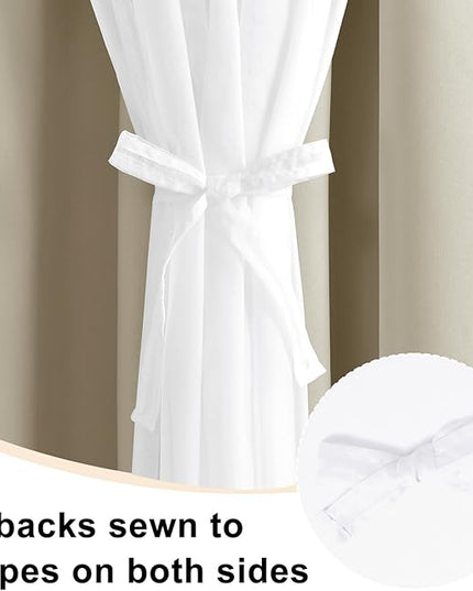 Hiasan Blackout Curtains with White Sheer Overlay, Double Layer Mix & Match Thermal Insulated Room Darkening Curtains for Girls Bedroom, Living Room, 2 Window Panels with Tiebacks, Taupe, 52W X 96L