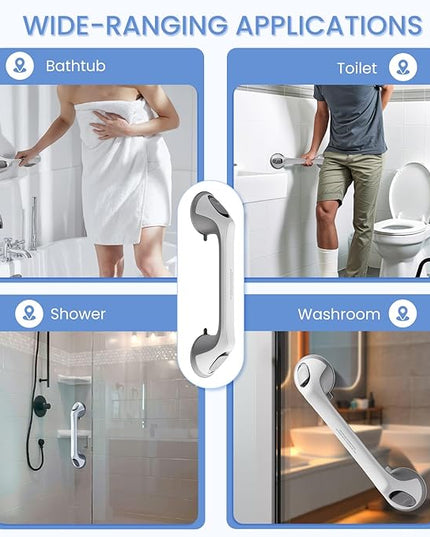2 Pack 16 Inch Grab Bars for Bathtubs and Showers for Seniors, Heavy Duty Shower Handle for Elderly, Suction Cup Removable Handrails Handicap Bath Grip Bathroom Safety Grips (Gray