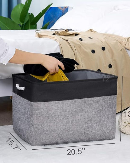 TheWarmHome Organization and Storage Basket for Shelves - 20x16x14 inch Jumbo 3 Pack Collapsible Storage Bins for Organizing, Fabric Storage Cubes for Organizer Gift Toy Closet (Black & Grey)