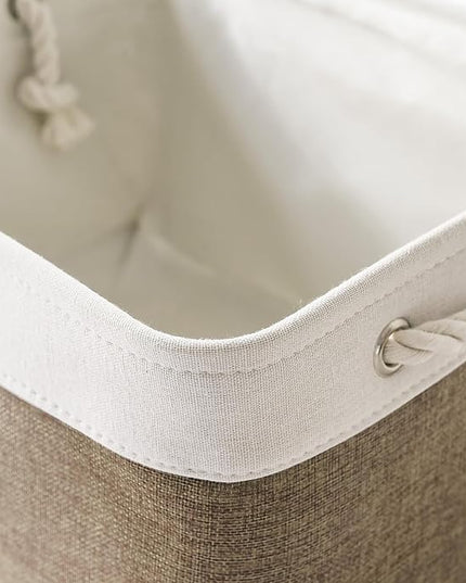 TheWarmHome Storage Basket for Organizing- 15.7x11.8x8.2 inch 1 Pack Fabric Storage Cubes for Shelves Organizer Book Gift Laundry Box Cloth Toy (Whiet & Khaki)