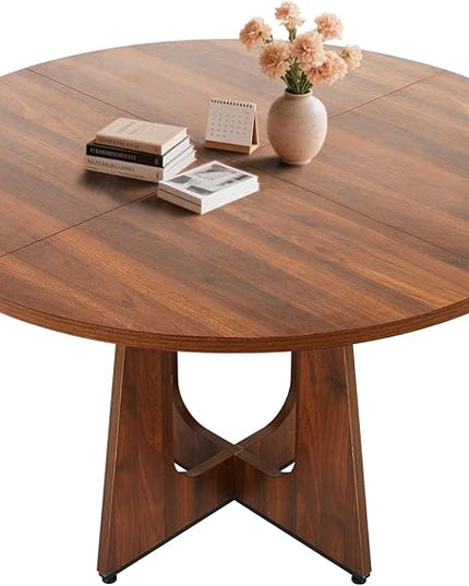 47-Inch Round Dining Table, Modern Simple Farmhouse Style Wooden Circle Dining Table, Joint Dinner Table Set for 4-6 People, Used in Kitchen, Living Room, Meeting Room (Walnut)