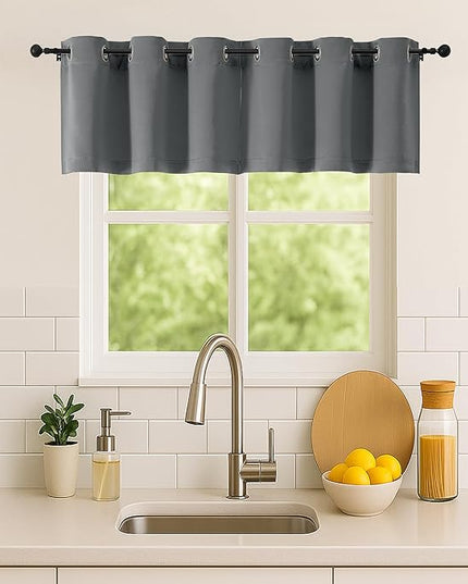 Simplebrand Light Grey Kitchen Valances for Windows 18 Inches Long 2 Pack, Room Darkening Window Valances for Living Room, Grommet Short Straight Drape Kitchen Curtains for Bedroom Kids Room, 40Wx18L