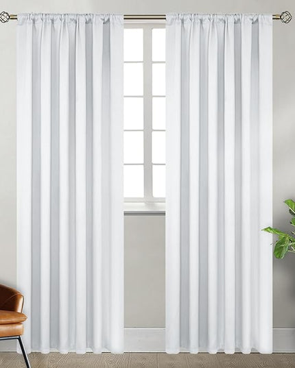 BGment White Curtains for Bedroom - 52 x 84 inch Rod Pocket and Back Tab Thermal Insulated Room Darkening Curtains for Living Room, 2 Panels Set, Greyish White