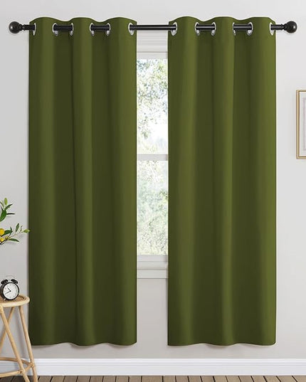 NICETOWN Olive Bedroom Curtains 72 inches Long, Grommet Blackout Thermal Insulated Window Treatment Room Darkening for Bedroom/Home Office, 2 Panels, W37 x L72