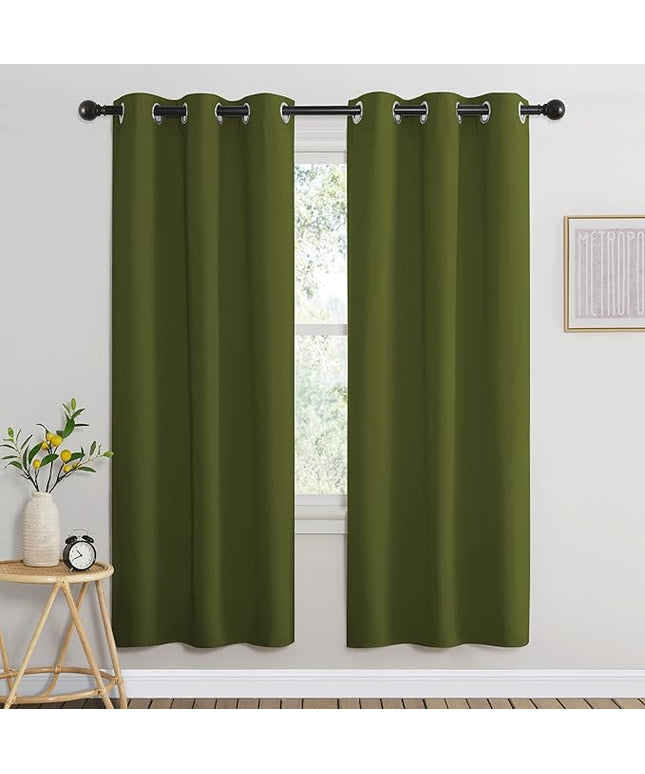 NICETOWN Olive Bedroom Curtains 72 inches Long, Grommet Blackout Thermal Insulated Window Treatment Room Darkening for Bedroom/Home Office, 2 Panels, W37 x L72