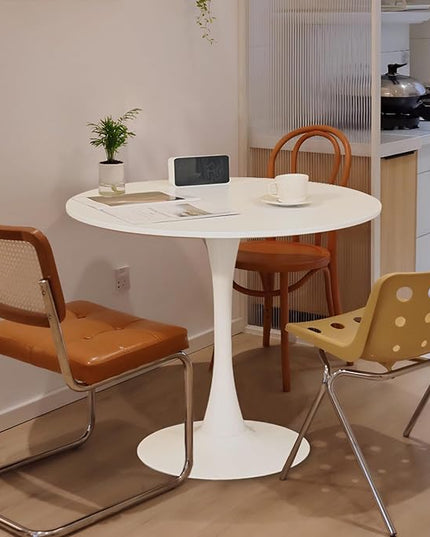 Round Table,31.5" Modern Dining Table for 2-4 People with MDF Top&Metal Pedestal Base,Coffee Table Thickened Tabletop for Dining Room/Kitchen/Living Room,White