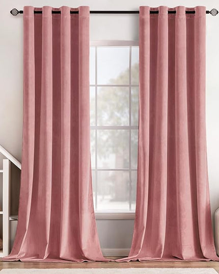 MIULEE Blush Pink Velvet Curtains Thermal Insulated Soundproof Room Darkening Blackout Curtains/Grommet Black Out Window Drapes for Home Theatre/Girls Room/Wedding Decor 52 x 108 Inches Set of 2