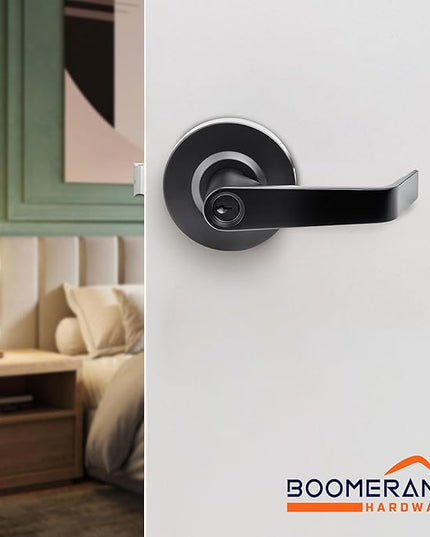 Boomerang Entry Function (Keyed Alike) - ADA Commercial Door Lever Lock - Heavy-Duty Locking Door Handle, Cylindrical Lever Non-Handed Grade 2, Matte Black (US19), Entrance/Keylock (Keyed Alike)