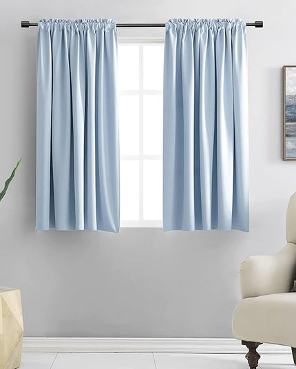 Light Blue Draperies Curtains for Kids Room,Small Window Treatment Thermal Insulated Room Darkening Rod Pocket Top Curtain Panels for Kitchen(Set of 2,42 by 45 inches)
