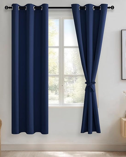 JIUZHEN Navy Blue Blackout Curtains for Bedroom - Light Blocking and Noise Reducing Grommet Curtains for Living Room Darkening Curtains, Set of 2 Window Curtain Panels, 38 x 72 Inch Length