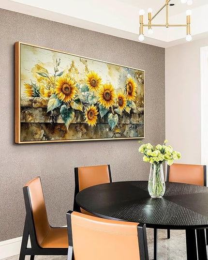ERQINHUA Large Canvas Wall Decor For Living Room Dining Room Mural Vintage Yellow Sunflower Painting Print Artwork For Farmhouse Kitchen Bedroom Corridor Home Decor Aesthetics Wood Frame 30x60 In