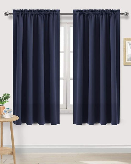 DWCN Navy Room Darkening Blackout Curtains - Thermal Insulated Privacy Energy Saving Window Curtain Drapes 52 x 63 inch Length, Set of 2 Bedroom Living Room Curtains