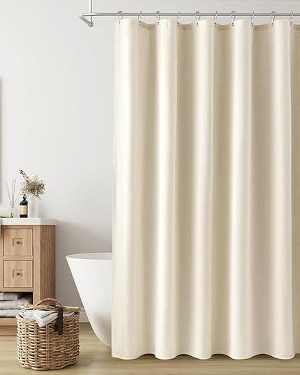 Naturoom Warm Beige Linen Shower Curtain, Country Boho Farmhouse Bath Decor Shower Curtains Neutral Cloth Weighted Textured Fabric Bath Curtain Liner with Hooks, 72x72
