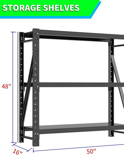 Garage Shelving Unit Rustproof 50“W Heavy Duty Storage Shelves Easy Assembly 3 Tier Adjustable Metal Steel Utility Shelf Rack Garage Storage Organize for Tools Basement,Warehouse