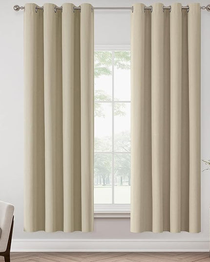 ChrisDowa 100% Blackout Tan Solid Curtains 72 Inches Long 2 Panels for Bedroom Living Room,Farmhouse Room Darkening Thermal Insulated Soundproof Grommet Top Window Treatment Drapes,52x72