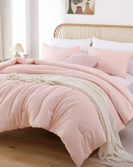 ROSGONIA Comforter Full Size for Girls Boys Teens Blush, 3pcs(1 Boho Pink Comforter & 2 Pillowcases) Lightweight Dorm Bedding Soft All Season Bed Set