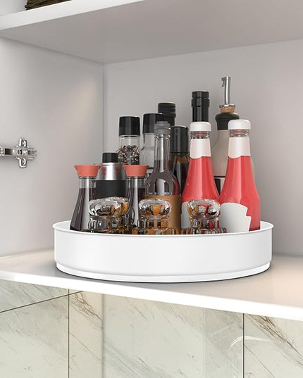 VAEHOLD Lazy Susan Turntable Spice Rack Organizer for Kitchen Cabinet, Storage Tray for Fruit, Snacks, Salad - Organizer for Cupboard, Pantry, Bathroom, Table, Cosmetic (White, 9 4/5'')