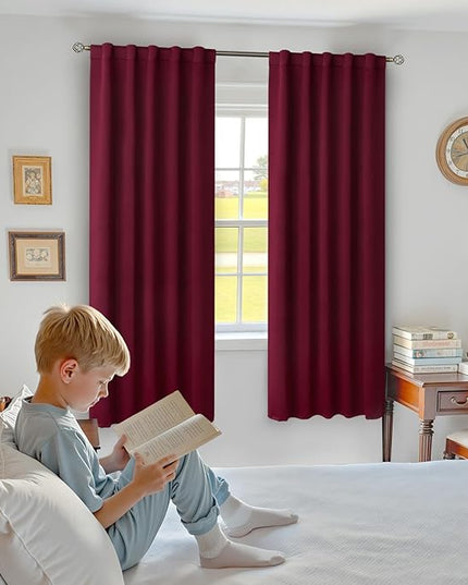 BGment Rod Pocket and Back Tab Blackout Curtains for Bedroom - Christmas Curtains Thermal Insulated Room Darkening Drapes for Living Room, 2 Window Curtain Panels (42 x 72 Inch, Burgundy Red)