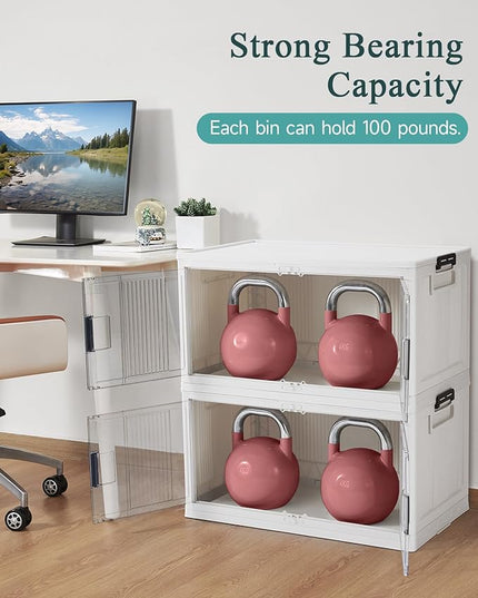 OlarHike 97QT Stackable Storage Bins with Lids - Folding Storage Box with Doors and Wheels, Collapsible Plastic Storage Drawers for Closets, 5 Pack Cubes