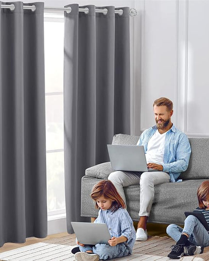 HOMEIDEAS Grey Blackout Curtains 42 X 84 Inch Long Set of 2 Panels Room Darkening Bedroom Curtains, Thermal Grommet Light Blocking Window Curtains for Living Room
