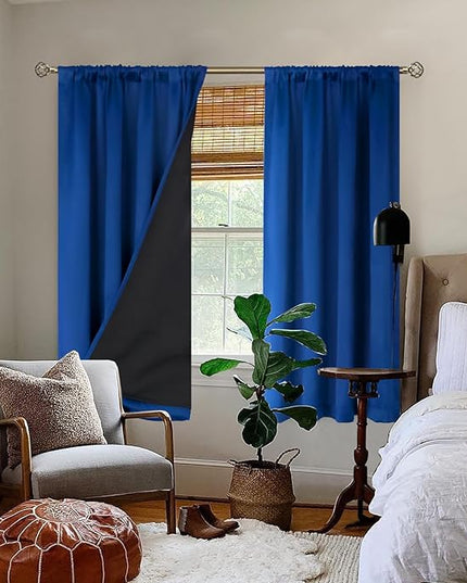 BGment 100% Blackout Curtains for Bedroom 63 Inch Length, Rod Pocket with Thermal Insulated Liner Full Room Darkening Curtains for Living Room, Each Window Curtains 2 Panels, 42 x 63 Inch, Royal Blue