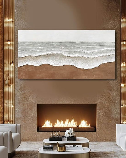 Artexist Textured Wall Decor Ocean Wall Painting White Line Wall Art Posters 29"x58" Large Pictures for Living Room Dining Room