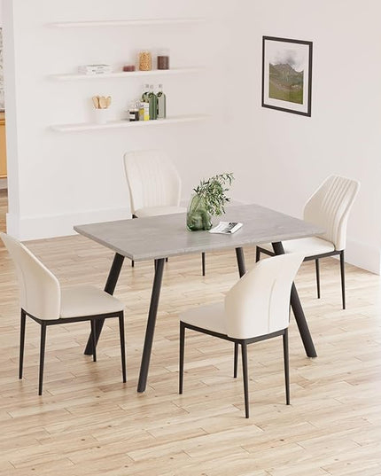 ZckyCine Modern 5-Piece Kitchen Table Set Rectangular Wood Dining Table with 4 Upholstered Leather Chairs (46.5" Table + 4 White Chairs)