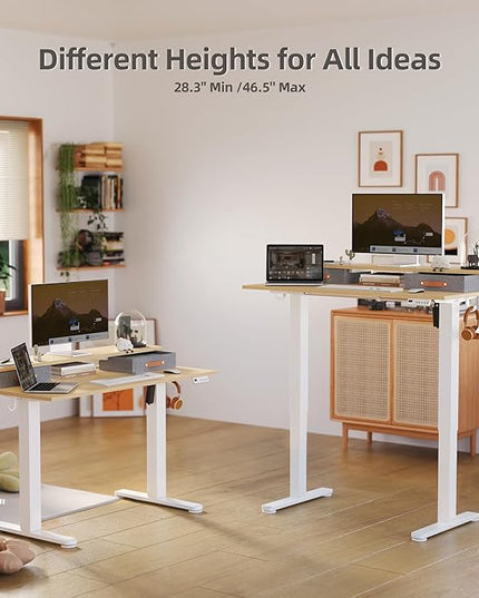 Claiks Electric Standing Desk with 2 Drawers, Adjustable Standing Desks with Storage, Height Adjustable Stand up Desk for Home Office with 2 Hooks,48 Inch Natural