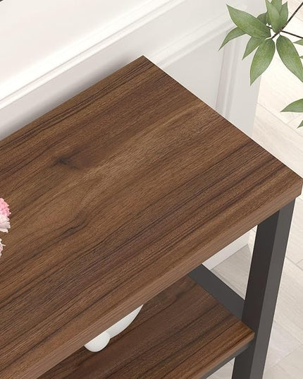 FOLUBAN Console Table for Entryway, Narrow Sofa Table with 3 Tier Storage Shelf for Living Room Hallway Behind Couch, Rustic Walnut
