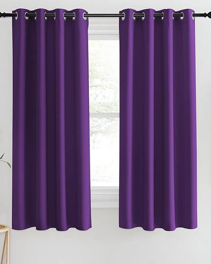 NICETOWN Blackout Short Curtain 63 inches Long for Windows, Thermal Insulated Curtain Grommet Room Darkening Window Treatment for Bedroom/Living Room, 1 Panel, W46 x L63, Royal Purple